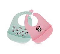 Disney - 2 Pack Unisex Baby Toddler Silicone Bibs with Food Receiver, Soft and Waterproof Feeding Accessories, Pink/Teal, One size