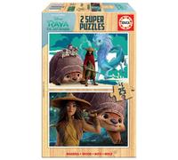Educa Disney Raya and the Last Dragon Set of 2 Children's Wooden Puzzles with 25 Pieces Each. Measures Approximately Once Assembled: 26 x 18 cm. Recommended from 4 Years (18878), Multicoloured