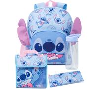 Disney Lilo and Stitch Girls Backpack Set | Kids 4 Piece Rucksack Set with School Bag, Pencil Case, Lunch Bag & Water Bottle | 3D Complete Matching Accessory Set | Back to School Gifts for Children