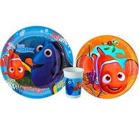 Disney 8 Nemo Paper Plates 23 cm + 8 Dory Plates 20 cm + 8 Dory/Nemo Cups for Parties and Birthdays