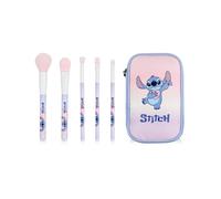 Disney Lilo & Stitch Womens Makeup Brush Set | Multicoloured Beauty Brushes with Zip Up Storage Case | Stitch Character Brush Case with 5 Beauty Face Brushes | Ohana Cartoon Movie Merchandise Gift