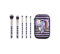 Disney The Nightmare Before Christmas Womens Makeup Brush Set | Ladies Striped Beauty Brushes with Zip Up Storage Case in Purple & Black | Mixed Face Brushes with Jack & Sally Characters Brush Case