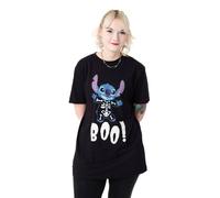 Disney Lilo & Stitch Womens Black Graphic Tee | Halloween Stitch Boo! Short Sleeve T-Shirt | Crew Neck Casual Cotton Top
