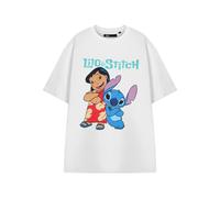 Disney Lilo & Stitch Women's Graphic Tee in White | Classic Cartoon Characters Crew Neck T-Shirt | Plain Short Sleeve Top for Casual Wear | Women's Lilo & Stitch Apparel