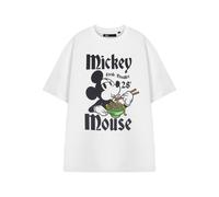 Disney Mickey Mouse Women's Graphic Tee | Classic White Mickey Mouse Fresh Noodles 28 Cartoon T-Shirt | Plain Short Sleeve Top for Casual Wear Mickey Mouse Crew Neck Pull-On Shirt
