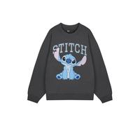 Disney Stitch Womens Grey College Sweatshirt | Cute Cartoon Character Pullover | Soft Sweater Top Fan Apparel | Comfy Jumper for Ladies