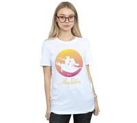 Disney Women's Aladdin Flying Sunset Cotton Boyfriend T-Shirt in White | Size: 4XL Disney White 4XL