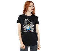 Disney Alice In Wonderland Flowers Cotton Boyfriend T-Shirt In Black Black XXXL