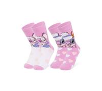 Disney Stitch Slippers Socks Women 2 Pack Fluffy Socks Non Slip Fleece Bed Socks Stitch Minnie Mickey Mouse Baby Yoda (Pink Angel)