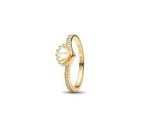 Disney Ariel 14k Gold Plated Dried White Freshwater Cultured Pearl and Aurora Borealis Clear Cubic Zirconia Ring