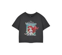 Disney Women's Ariel Bubbles The Little Mermaid Cropped Short Sleeved T-Shirt | Charcoal | Officially Licensed Merch in Grey | Size: 2XL Disney Grey 2XL