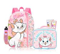 Disney Aristocats Backpack and Lunchbox Set - Bundle with 16" Marie Backpack, Lunch Box, Water Bottle, Tattoos, More | Aristocats Marie School Bag with Lunch Bags for Girls