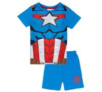 Marvel Captain America Boys Pyjama Set | Kids Captain-America T-Shirt and Shorts PJs | Mighty Blue Suit Loungewear Costume | Complete Superhero Pajamas for Children | Cosy Nightwear
