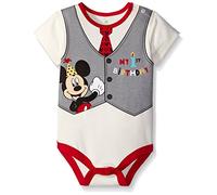 Disney Baby Boys First Mickey Mouse 1st Birthday Short Sleeve Bodysuit Creeper, White, 18 Months