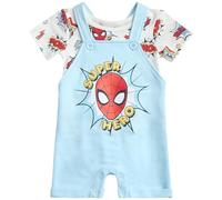 Disney Baby Boys Mickey Mouse Romper - 2 Piece Jumpsuit and T-Shirt Set (Newborn/Infant), Light Blue Spiderman, 0-3M