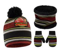 Disney Baby Boys Winter Hat, Scarf, and Kids Gloves, Lightning McQueen Beanie for Toddler Cold Weather, Mitten Set Red/Grey/Yellow, 2-4 Years