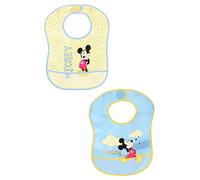 Disney Baby Set of 2 Mickey Mouse Bibs Yellow and Blue Clouds and Stripes
