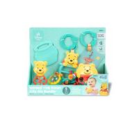 DISNEY BABY -WINNIE- Baby gift set, 5 toys including 1 Winnie teether and O ball, rattle, and stroller attachment.