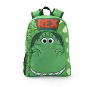 Disney Toy Story Rex, Boys Green Backpack | Zip-Up School Bag with Character Face Design | Front Zip Pocket & Mesh Side Pocket | Padded Shoulder Straps for Comfort Merch