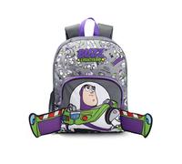 Disney Toy Story Buzz Lightyear Boys Grey Backpack | Zip-Up School Rucksack with 3D Character Face Front Pocket | Multiple Compartments Mesh Panel Merch