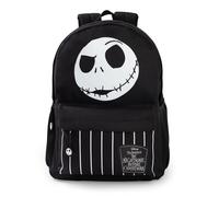 Disney The Nightmare Before Christmas Jack Skellington Backpack | Black and White Stripes Design | Zip-Up School Bag for Back to School & Carrying Books Merch