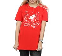 Disney Bambi Christmas Greetings Cotton Boyfriend T-Shirt In Red Red L