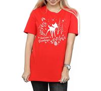 Disney Women's Bambi Christmas Greetings Cotton Boyfriend T-Shirt in Red | Size: Small Disney Red S