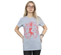 Disney Women's Bambi Christmas Wreath Cotton Boyfriend T-Shirt in Grey | Size: XL Disney Grey XL