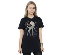 (S, Black) Disney Womens/Ladies Bambi Winter Deer Cotton Boyfriend T-Shirt