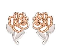 Disney, Beauty and the Beast Sterling Silver Two Tone Belle's Rose Stud Earrings