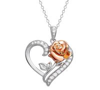 Disney Beauty & The Beast Sterling Silver CZ Heart Pendant