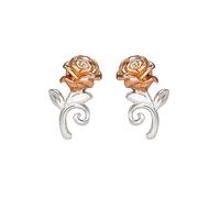 Disney Beauty & The Beast Two Tone Sterling Silver Rose Stud Earrings Silver