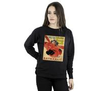 Disney Women's Big Hero 6 Baymax Flying Baymax Newspaper Sweatshirt in Black | Size: 2XL Disney Black 2XL