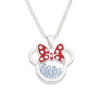 Disney Birthstone Women and Girls Jewelry Minnie Mouse Silver Plated Shaker Pendant Necklace, 18+2" Extender Mickey's 90th Birthday Anniversary