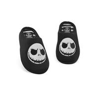 Disney The Nightmare Before Christmas Unisex Slippers | Jack Skellington Character Face Slip On Mules in Black | Halloween Town Indoor House Shoes | Classic Tim Burton Movie Merchandise Gift
