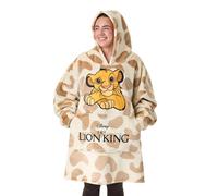 Disney The Lion King Womens Wearable Blanket Hoodie | Adults Beige Hooded Pullover with Simba Character Embroidery and Animal All Over Print | Ladies One Size Sherpa Lined Loungewear with Pockets
