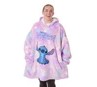 Disney Lilo & Stitch Womens Wearable Blanket | Ladies Watercolour Purple & Blue Embroidered Character Fleece Hoodie | Heavyweight Comfortable Hooded Pullover | Loungewear Movie Merchandise Gift
