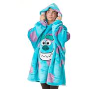 Disney Monsters Inc Unisex Wearable Blanket Hoodie | Adults Hooded Pullover in Blue with Sulley Character Face and Fur Pattern | One Size Sherpa Lined Hooded Loungewear with Pockets for Men & Women