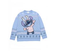 Disney Lilo & Stitch Womens Christmas Jumper in Blue | Warm Graphic Knitted Sweater for Adults | Festive Holiday Long Sleeve Knitwear Top | Fun Pullover Knit Unique Movie Merchandise Gift for Her