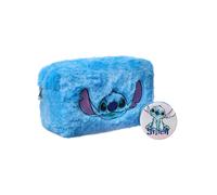 Disney Lilo & Stitch Makeup Bag & Mirror | Ladies Blue Fur Cosmetic Pouch with Stitch Character Face | Travel Beauty Case & Pocket Mirror for Adults & Teens | Ohana Cartoon Movie Merchandise Gift