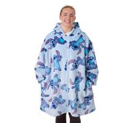 Disney Lilo & Stitch Womens Wearable Blanket Hoodie | Adults Hooded Zip Fleece in Blue | All Over Stitch Character Print Loungewear | Sherpa Lining & Pockets | Animation Movie Merchandise Gift