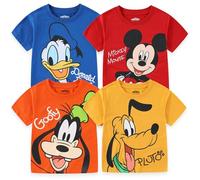 Disney Boy's 4-Pack Mickey and Friends Short Sleeves Graphic Tee Shirt, Blue/Orange/Red/Yellow, 4T