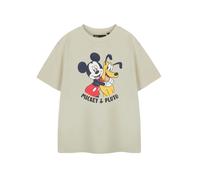 Disney Mickey & Pluto Boys Beige Short Sleeved T-Shirt | Graphic Tee for Kids Characters Top | Cotton Crew Neck Apparel | Children's Cartoon Clothing Gift