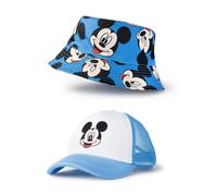 Disney Boys Blue Mickey Mouse Bucket Hat & Cap Set (One Size)
