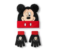 Disney Mickey Mouse Boys Beanie Hat & Gloves Set | Black & Red Knitted Winter Hat with Pom Poms | Kids One Size Hat & Gloves with Mickey Mouse Character Face | Classic Cartoon Merchandise Gift