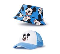 Disney Mickey Mouse Blue Bucket Hat & Cap Set | Two-Pack Graphic Hats for Boys | Casual Sun Protection Apparel | Breathable Mesh Cap & Classic Bucket Hat