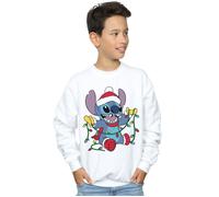 Disney Boy's Lilo & Stitch Christmas Lights Sweatshirt in White | Size: 7-8 Years Disney White 7-8 Years