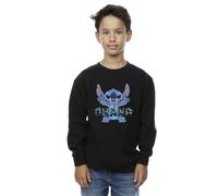 Disney Boy's Lilo & Stitch Ohana Blue Glitch Sweatshirt in Black | Size: 5-6 Years Disney Black 5-6 Years