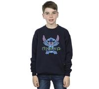 Disney Boy's Lilo & Stitch Ohana Blue Glitch Sweatshirt in Navy | Size: 5-6 Years Disney Navy 5-6 Years