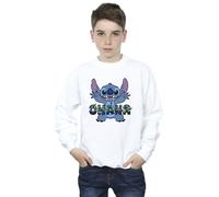 Disney Boy's Lilo & Stitch Ohana Blue Glitch Sweatshirt in White | Size: 12-13 Years Disney White 12-13 Years
